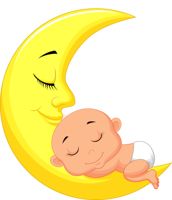 Baby sleeping on crescent moon